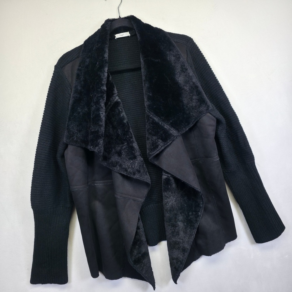 Hazel Faux Fur Suede Cardigan Women 1X Black Draped Elevated Minimalist Layering